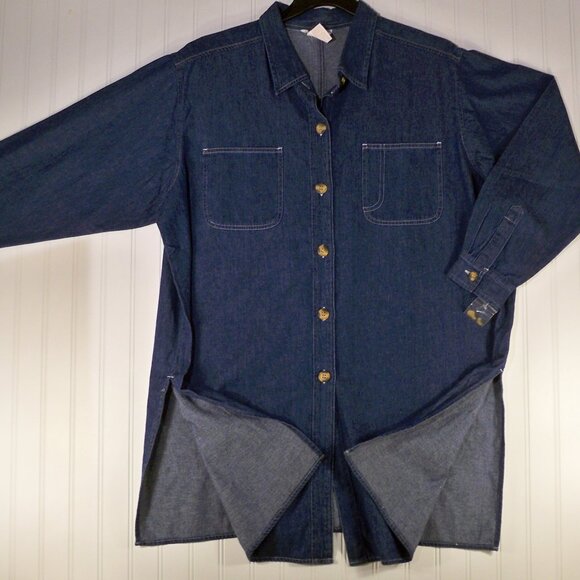 Roamans, Blue Jean Long Sleeve Button Up Shirt, 1X - Picture 3 of 7